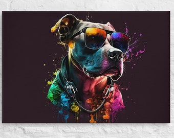 Thin Canvas - Pitbull Funky Colourful Canvas, Dog Print, Dog Art, Dog Decor, Dog Portrait, Dog Lover Gift, Animal Art, Wall Art