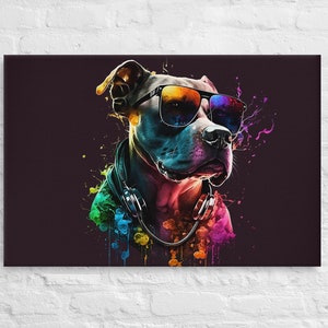 Thin Canvas - Pitbull Funky Colourful Canvas, Dog Print, Dog Art, Dog Decor, Dog Portrait, Dog Lover Gift, Animal Art, Wall Art