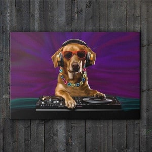 Thin Canvas - Labrador DJ Funky Colourful Canvas, Dog Print, Dog Art, Dog Decor, Dog Poster, Dog Lover Gift, Animal Art, Wall Art