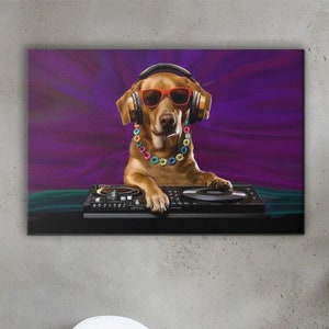 Canvas - Labrador DJ Funky Colourful Canvas, Dog Print, Dog Art, Dog Decor, Dog Poster, Dog Lover Gift, Animal Art, Wall Art