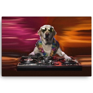 Thin Canvas - Golden Labrador DJ Funky Colourful Canvas, Dog Print, Dog Art, Dog Decor, Dog Portrait, Dog Lover Gift, Animal Art, Wall Art