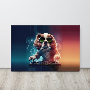 Thin canvas - King Charles Spaniel Funky Colourful Canvas, Dog Print, Dog Art, Dog Decor, Poster, Dog Gift, Modern Art, Animal Art, Wall Art