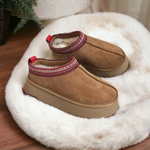 Vegan Designer Tazz Slippers, Warm Platform Fur Tasman UGG Dupes Black, Brown & Beige Fluffy slippers, Perfect Gift for her, Don’t miss!