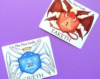 Dice God Stickers - 2.5&quot; D20 Vinyl Stickers - Nat 20, Nat 1
