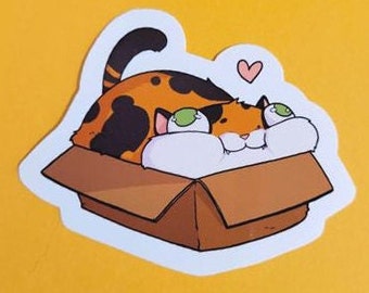 I Fits, I Sits -  2.5" Cute Fat Cat Sticker -Glossy Vinyl Calico Cat