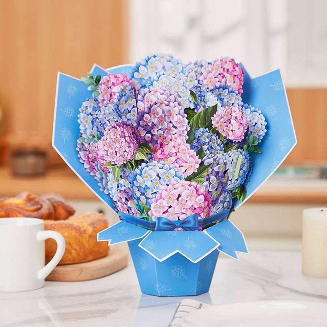 Nantucket Hydrangeas Flower Bouquet Pop up Card Flower 3D Pop up ...