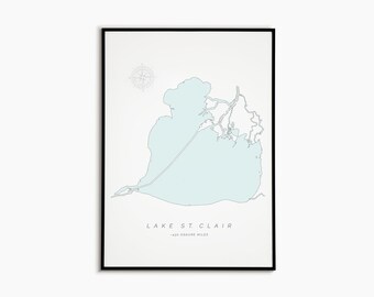 Lake St. Clair Map | Minimalist | World Map | Wall Decor | Travel Decor | Vintage Map | Michigan Map | Living Room Decor | Digital Print