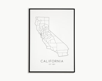 California Map | Minimalist | World Map | Wall Decor | Travel Decor | Vintage Map | Michigan Map | Living Room Decor | Digital Print