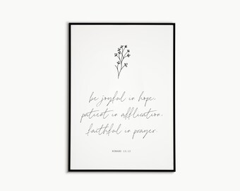 Romans 12:12 | Bible Verse | Minimalist | Simple | Wall Decor | Scripture | Illustration | Modern Art | Living Room | Digital Print