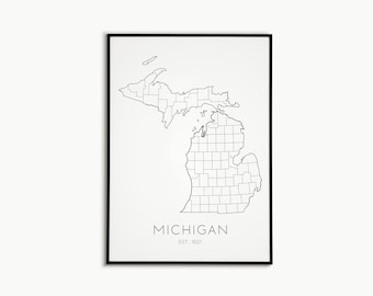 Michigan Map | Minimalist | World Map | Wall Decor | Travel Decor | Vintage Map | Michigan Map | Living Room Decor | Digital Print