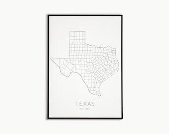 Texas Map | Minimalist | World Map | Wall Decor | Travel Decor | Vintage Map | Michigan Map | Living Room Decor | Digital Print