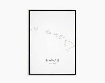 Hawaii Map | Minimalist | World Map | Wall Decor | Travel Decor | Vintage Map | Michigan Map | Living Room Decor | Digital Print