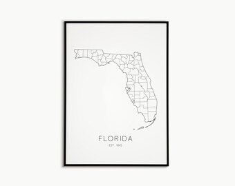 Florida Map | Minimalist | World Map | Wall Decor | Travel Decor | Vintage Map | Michigan Map | Living Room Decor | Digital Print