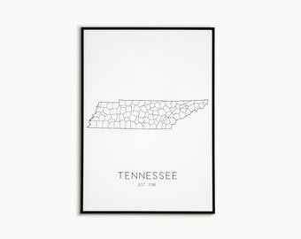 Tennessee Map | Minimalist | World Map | Wall Decor | Travel Decor | Vintage Map | Michigan Map | Living Room Decor | Digital Print