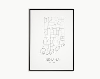 Indiana Map | Minimalist | World Map | Wall Decor | Travel Decor | Vintage Map | Michigan Map | Living Room Decor | Digital Print