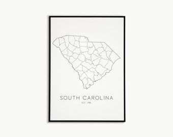 South Carolina Map | Minimalist | World Map | Wall Decor | Travel Decor | Vintage Map | Michigan Map | Living Room Decor | Digital Print
