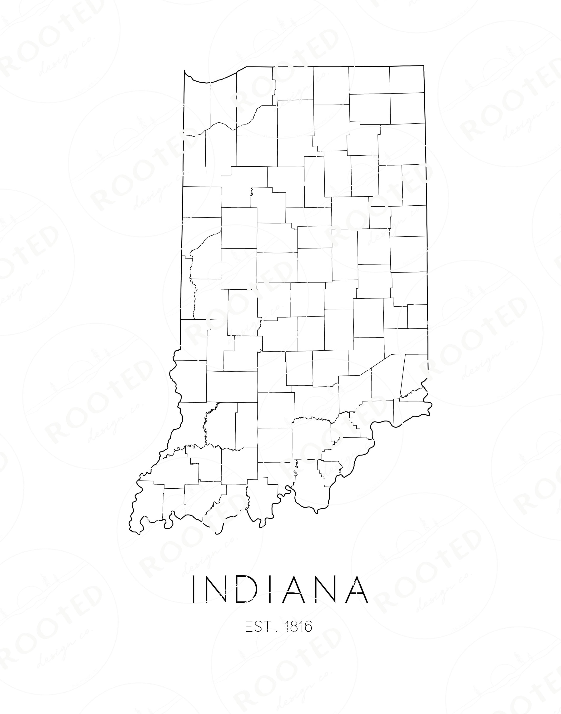 Indianamap Label Less Indiana Map | Minimalist | World Map | Wall Decor | Travel Decor ...
