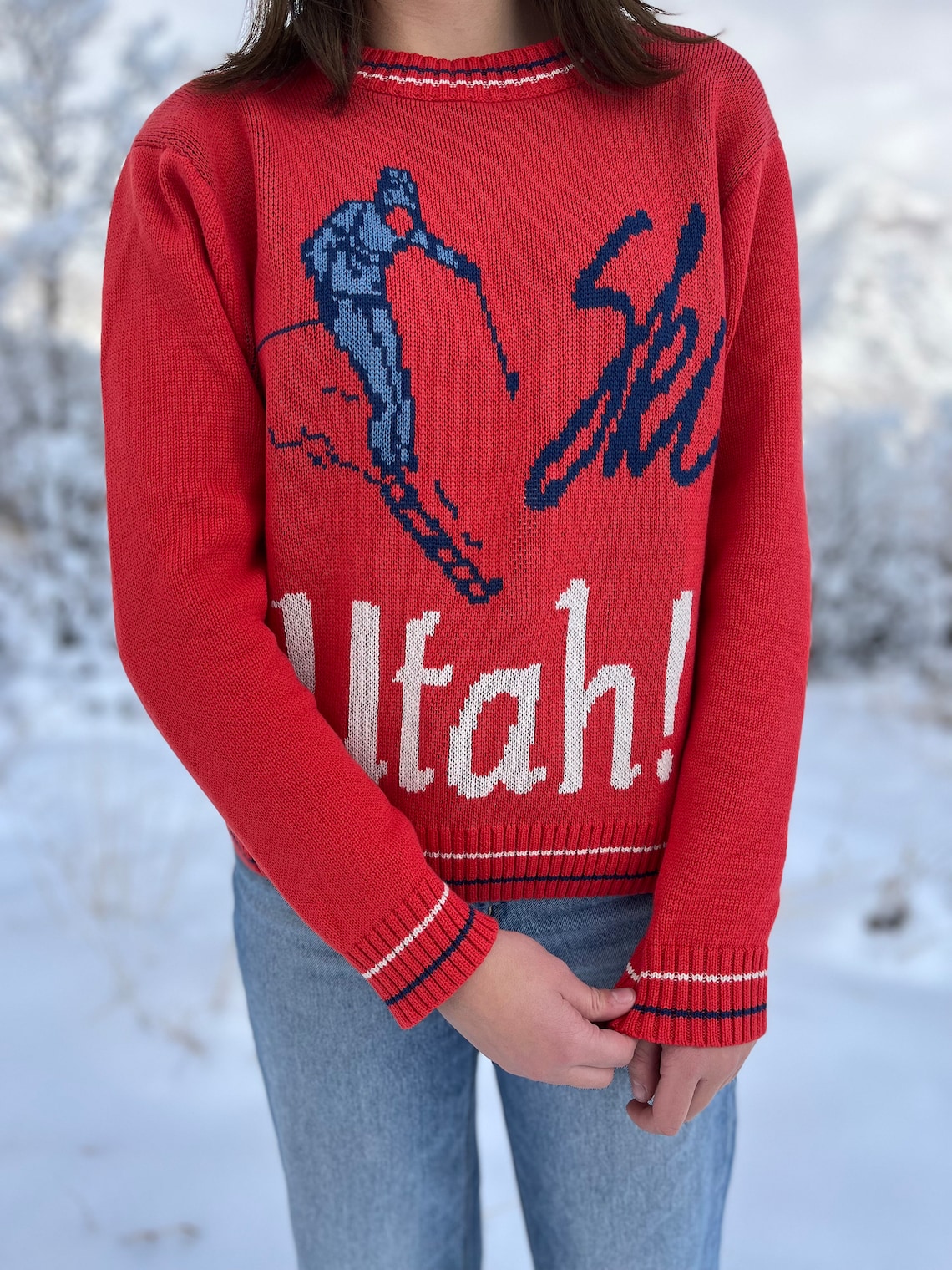 Ski Utah Women Sweater Jumper Retro Highend Sweater Cozy Unique Winter
