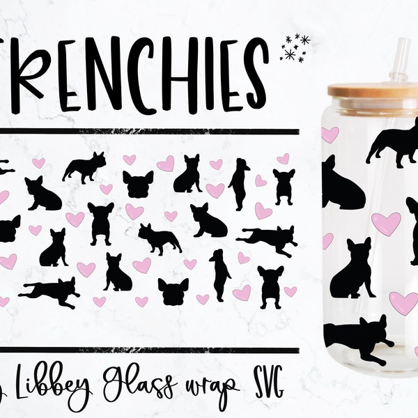 French Bulldog Libbey Wrap SVG, French Bulldog SVG, Frenchie Clipart Print, Silhouette, Frenchie mama svg, Bulldog Vector, Cricut file