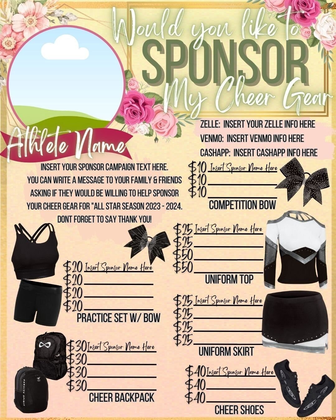 cheer gear patenschaft (digitaler download/canva template) - etsy.de