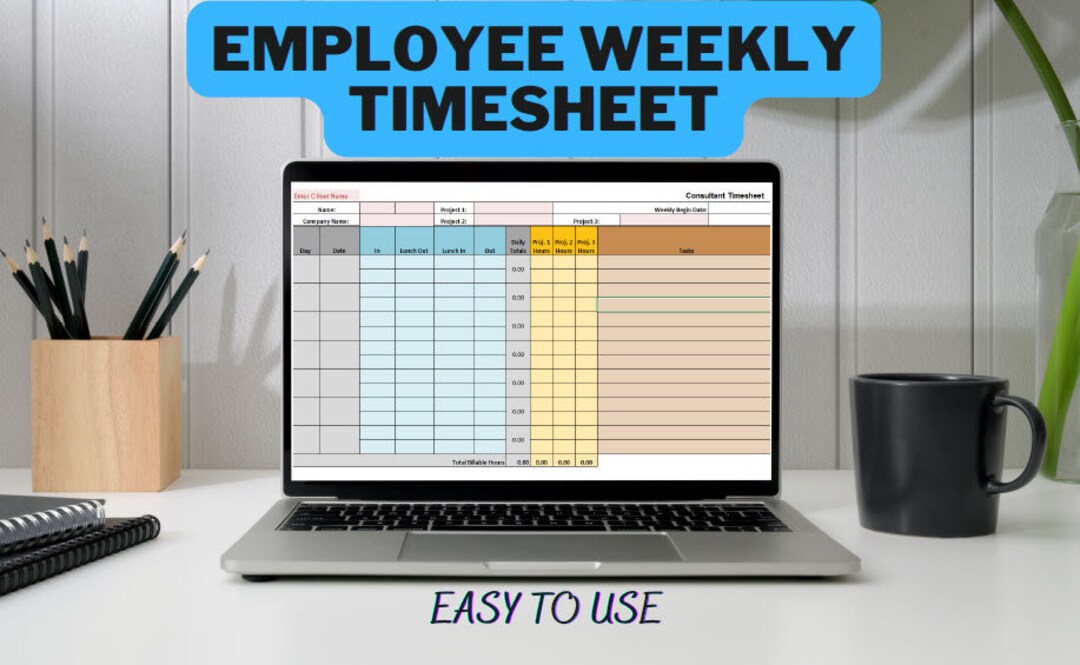 Weekly Excel Timesheet Template Automated Calculations Customizable