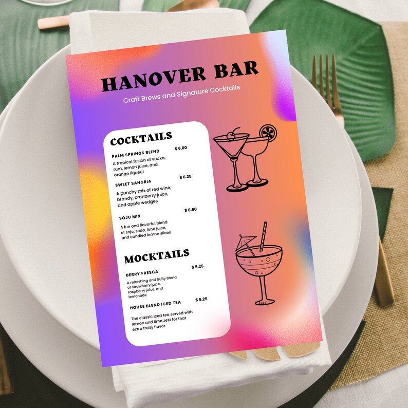 Editable Bar Menu Template Customizable Cocktail List Design for ...