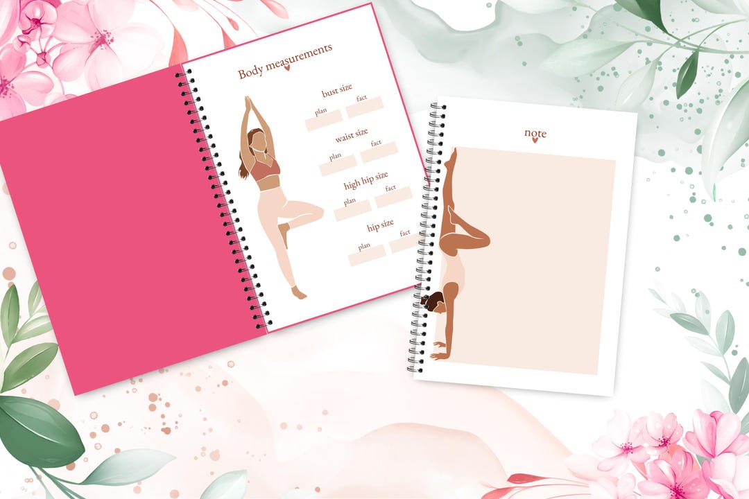 White Beige Minimalist Fitness Planner Workout Tracker Health Journal Gym Organizer Exercise Log ...