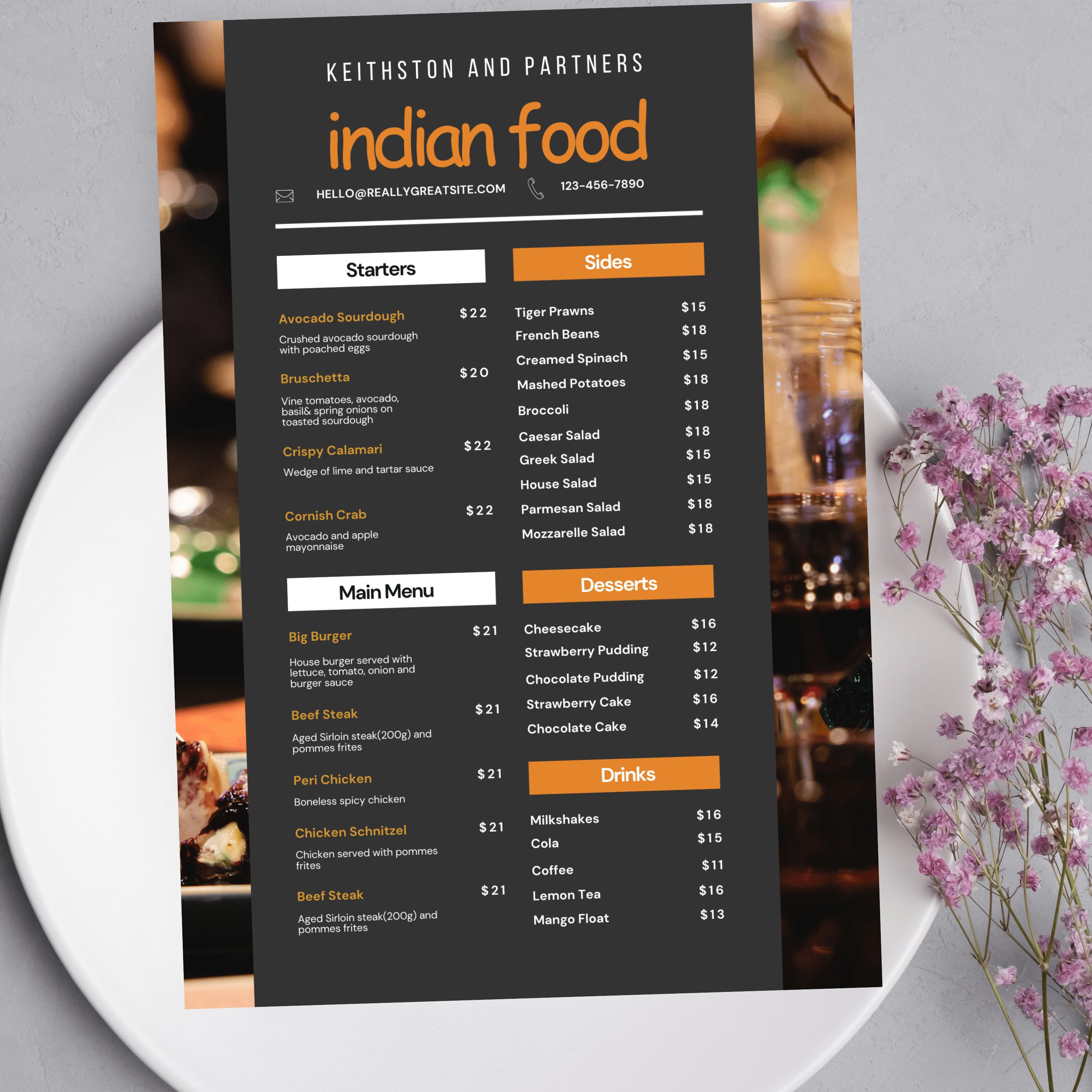 Customizable Printable Restaurant Menu Template Editable Design for ...
