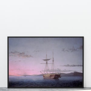 Lumber Schooners at Evening on Penobscot Bay, 1863, Vintage Nautical Art, Fitz Henry Lane Fine Art Prints, American Artists