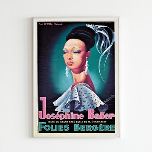 Vintage Josephine Baker Print, Folies Bergère, Black Artists, 1920s French Poster, French Wall Décor, The Jazz Age, Rare Find, Blue Decor