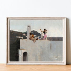 Capri Girl on Rooftop (1878) John Singer Sargent Fine Art Canvas Print 12x18, Classic Art, Rosina Ferrara, Tarantella Dance, Ready-To-Hang