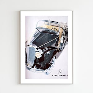Vintage Mercedes-Benz Print, Vintage Car Decor, Car Art, Car Lovers Gift, Black Mercedes, Vintage Cars