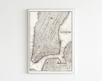 1800s Vintage Map of New York City, Vintage Cartography, Antique Map of NYC, Cartography Wall Art, NYC Art