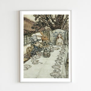 A Mad Tea Party, 1907, Alice's Adventures in Wonderland by Arthur Rackham, Children's Wall Art, The Mad Hatter, The March Hare, Kid's Decor