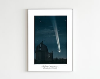 The Great Comet of 1881, E.L. Trouvelot Art Prints, Vintage Celestial Wall Art, Science Art Decor, Astronomy, Shooting Stars