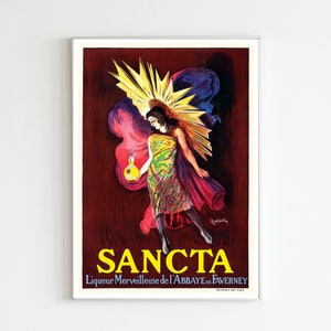 Sancta Liquor by Leonetto Cappiello, Vintage Advertising Poster Print, Kitchen Wall Art, Maroon, Wine Cellar Decor, Bar Decor