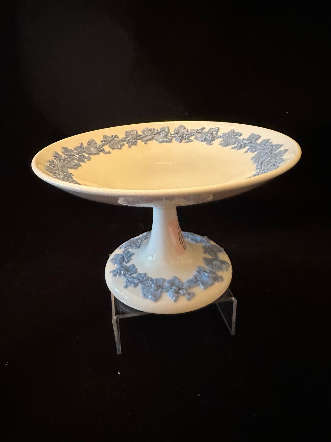 Queensware Cookware Wedgwood Queensware Embossed Blue White Pedestal Compote Vintage - Etsy