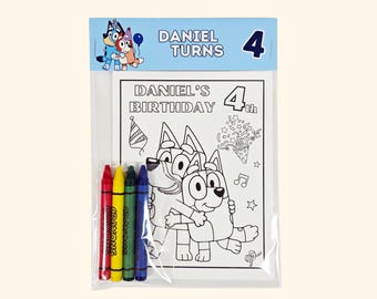 Bluey Birthday Party Favor : Personalized Coloring Pack with Crayons
