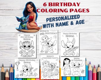 Personalized Lilo & Stitch Birthday Coloring Pages for Kids (PDF)