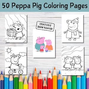 50 páginas para colorear de Peppa Pig, páginas para colorear para niños, páginas para colorear imprimibles, páginas para colorear de dibujos animados, hojas para colorear, actividades para niños