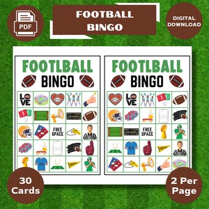 30 Cartes de Bingo de Football Américain pour les enfants, Activités de Football Américain, Cartes de Bingo imprimables, PDF
