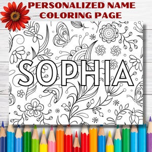 1 Customizable Name Coloring Page, Flower Coloring pages, Personalize coloring sheet, Name coloring page, Kids activities printable