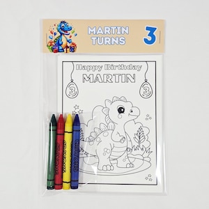 Dinosaur Party Coloring Packs and Crayons, Dinosaur Birthday Party Favor, Customizable Dinosaur Birthday Coloring Pages