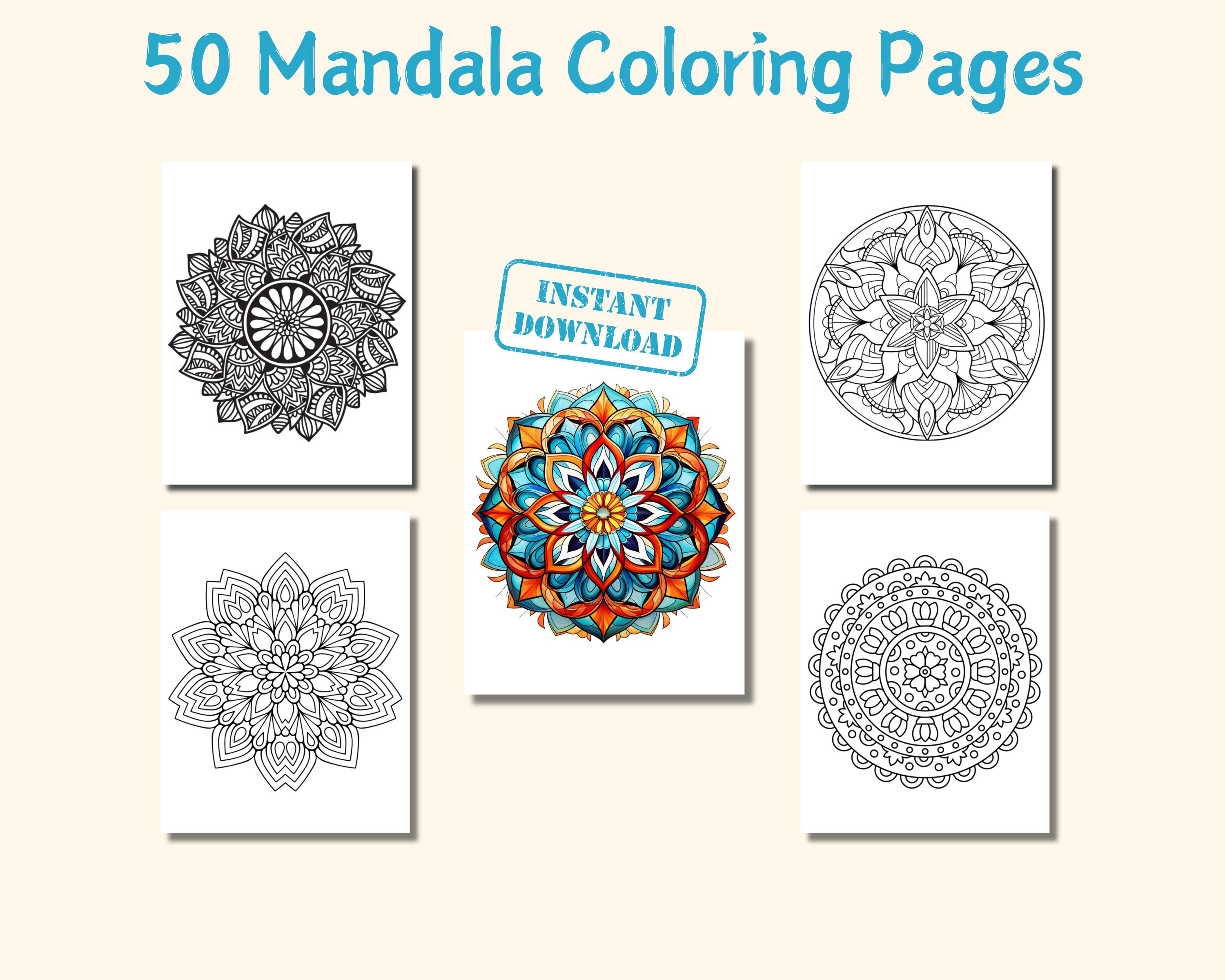50 Mandala Coloring Pages : Stress Relief for Adults & Kids (PDF) - Etsy UK