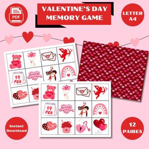 Jeu de mémoire sur la Saint-Valentin, Activité d'association sur la Saint-Valentin, Jeu de mémoire imprimable, Activités de Saint-Valentin