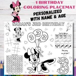 Custom Minnie Birthday Coloring Placemat : Personalized Party Fun (PDF)