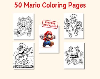 50 Pages de Coloriage de Mario, Pages de coloriage imprimables, Pages à colorier, Activités pour enfant, Livre de coloriage, PDF