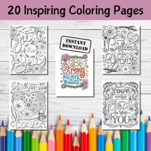 20 Inspirational coloring Pages, Positive affirmation sheets, Printable Inspirational Quotes, Motivational quotes coloring pages, PDF