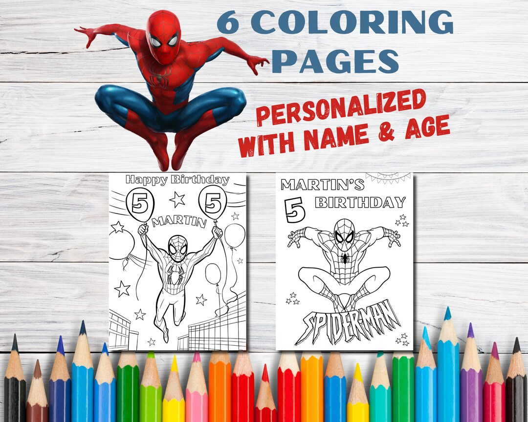 6 Customizable Birthday Coloring Page, Birthday Coloring, Spiderman ...