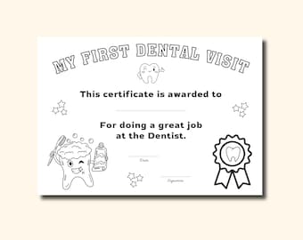 Certificat de première visite dentaire à colorier, Récompense pour une visite chez le dentiste, Certificat de visite dentaire à colorier